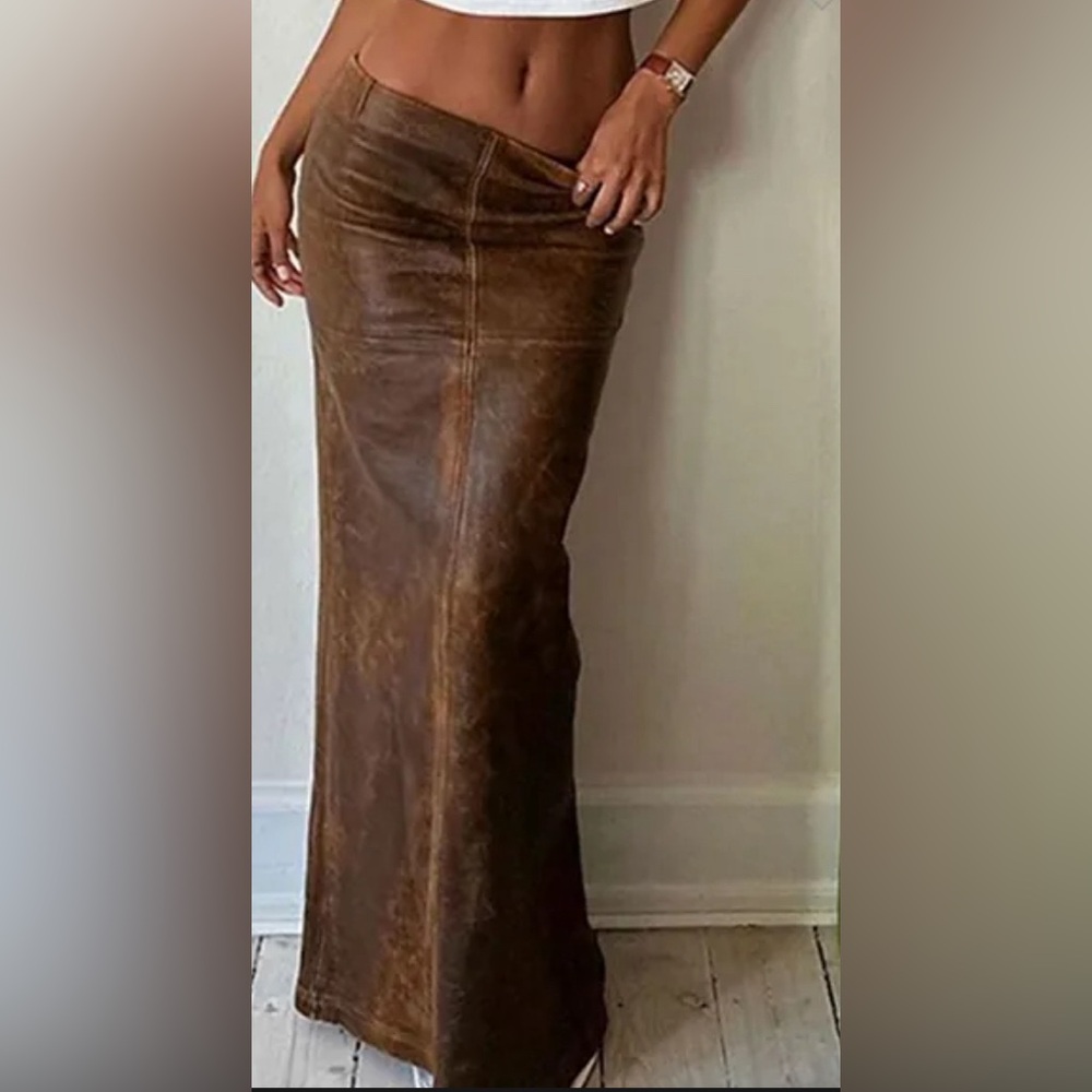 Faux brown leather skirt